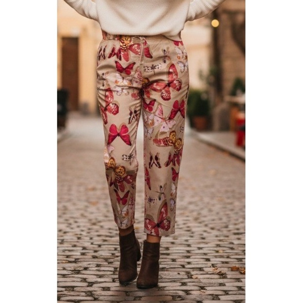 Sportelle Pants Women's Butterfly Print Insect Wide Leg Casual Stretch Boho Sz M
